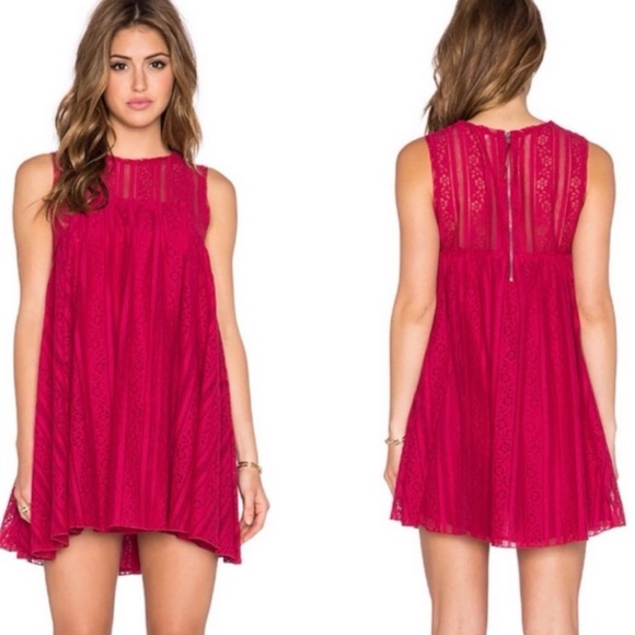 Free People Tu Es La Ruby Red Swing Mini Dress Medium - Picture 11 of 16